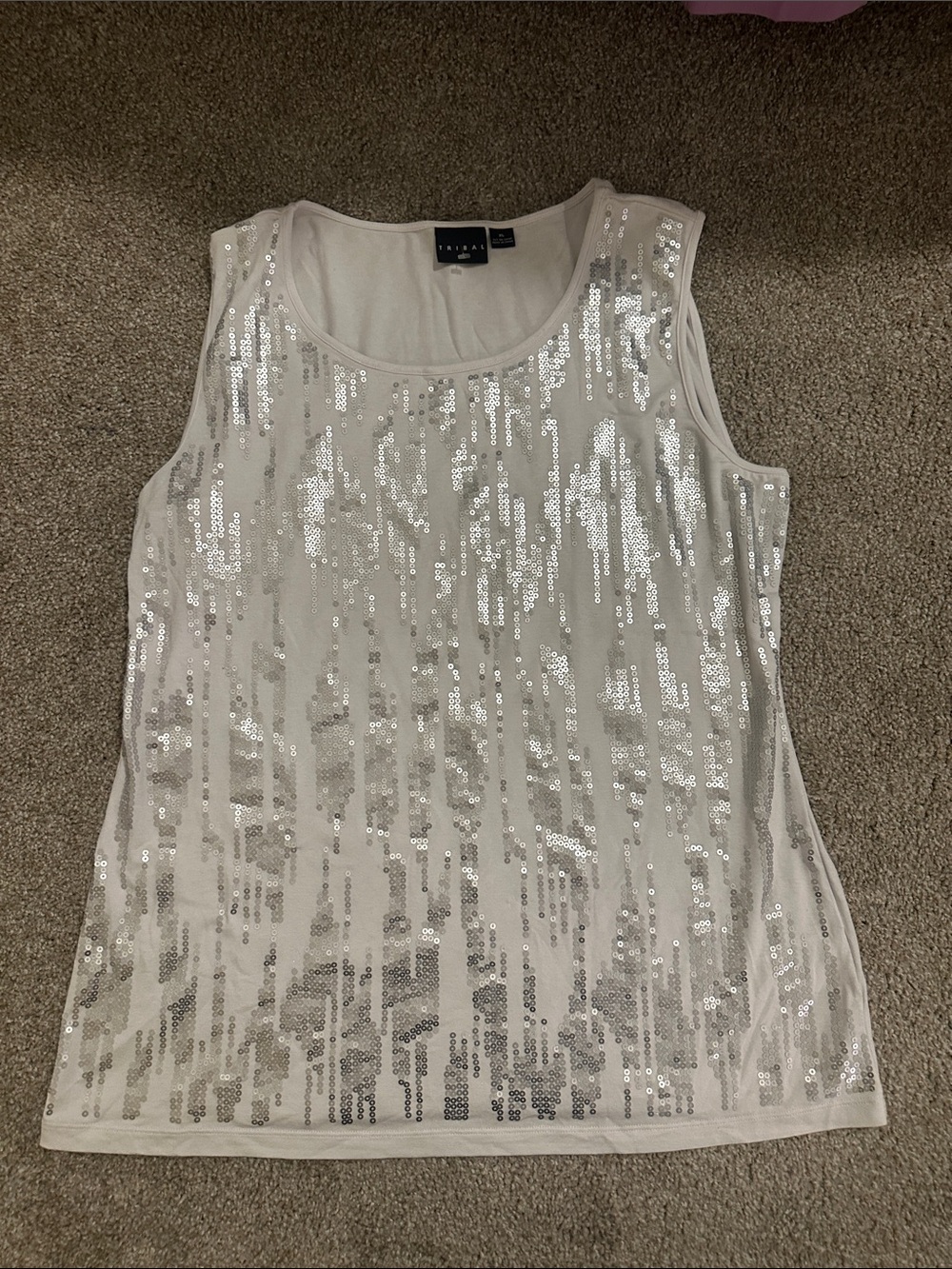 Tribal White Tank Top with Silver Sequins